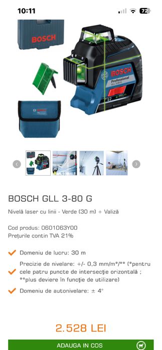 Nivela Bosch GLL 3-80G cu 3 linii-Noua