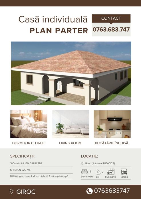 Casa individuala plan parter la pret de duplex, Giroc
