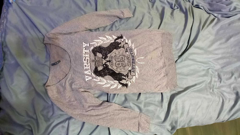 Bluza lunga /tunica Evie gri, maneci lungi, imprimeu frumos, UK