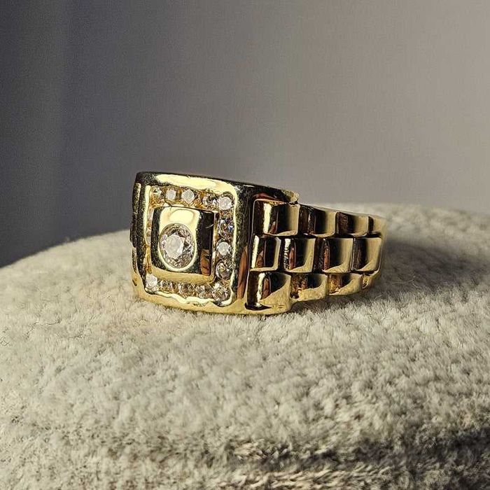 Inel barbatesc din aur galben cu pietre 14K, 10.37 Grame