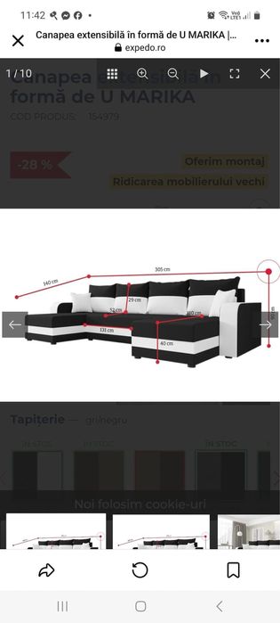 Canapea extensibila in forma de U