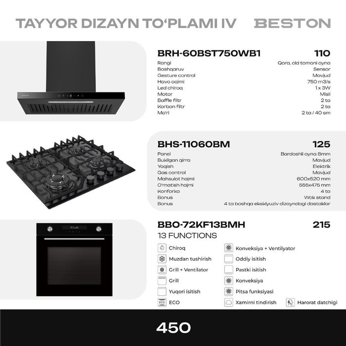 Beston Варочная панель  духовой шкаф вытяжка