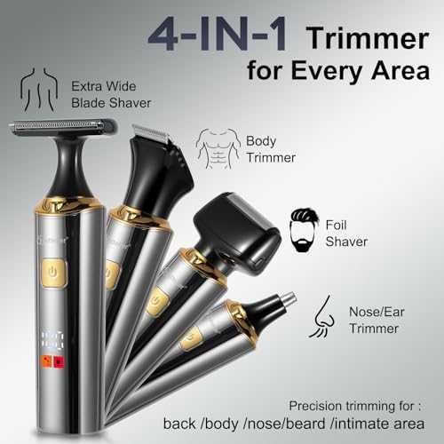 Нов Hatteker 4 в 1 тример за гръб и тяло с удължаваща дръжка водоустойчив LCD дисплей за мъже