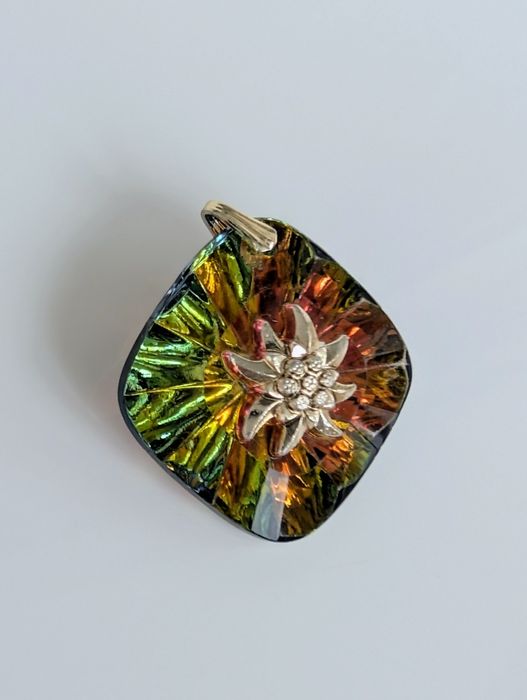 Pandantiv vintage aurora borealis, iradescent, floare de colt