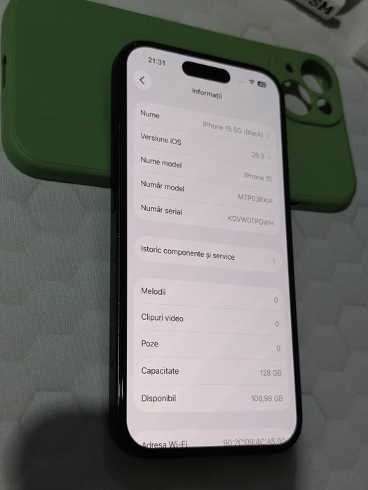 iPhone 15 5G (Black) 128GB cu Baterie 100% Originală Ofertă Preț