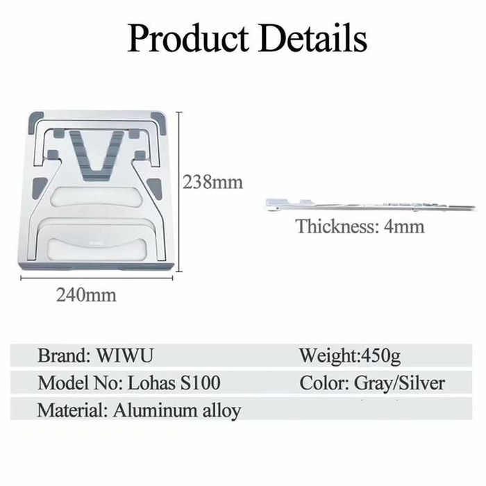 WiWU S100 Регулируемая подставка для ноутбука из алюминиевого сплава