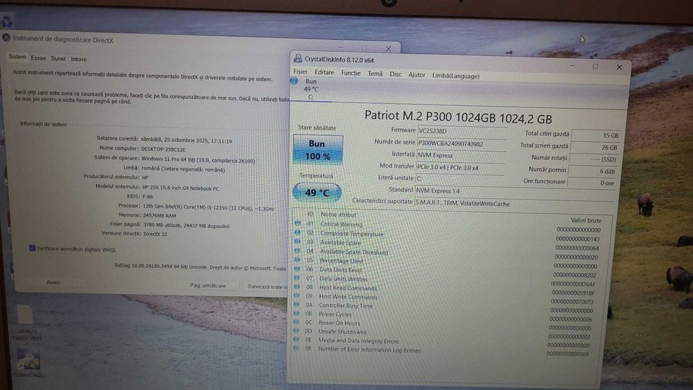 Laptop HP 250 G9 , cu Intel i5-1235U , 24 gb ram , ssd 1 tb -nou