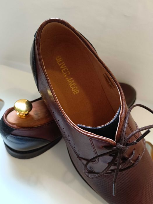 Pantofi derby 43 plain toe premium Oliver Jacob NOI piele naturala