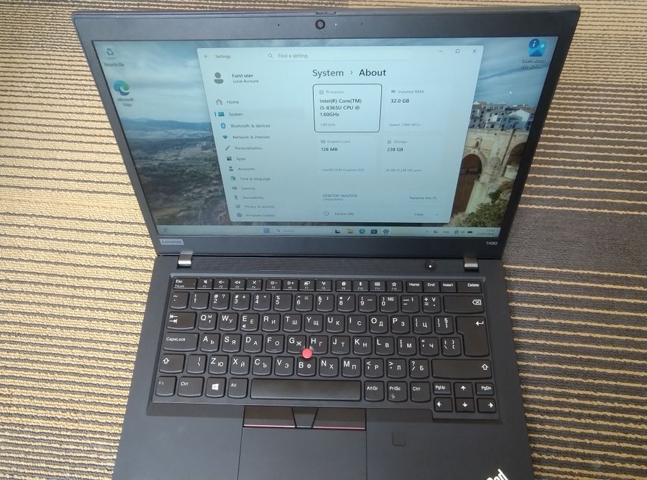 Лаптоп Lenovo T490 I5-8365U 32GB 256GB SSD NVME FHD Windows 11 PRO