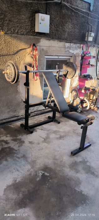Скамья для жима + штанга блины