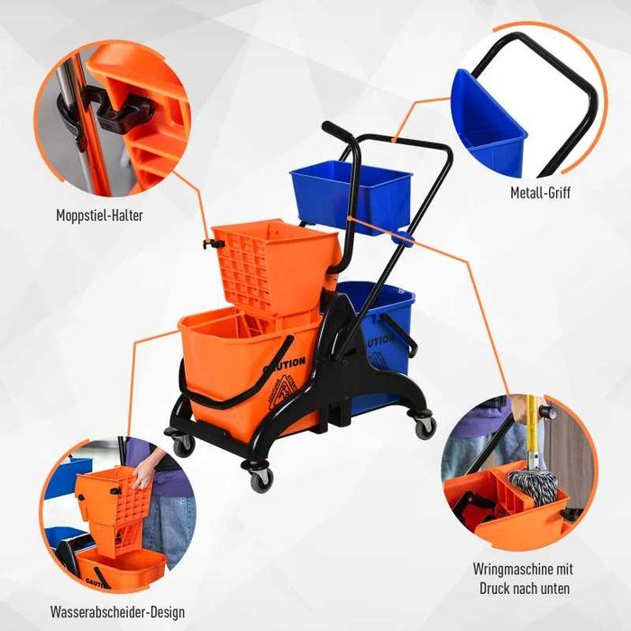 Професионална количка за почистване с 2 x 26L кофи