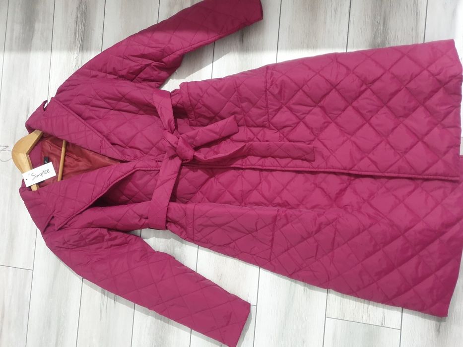 Geaca lunga noua cu eticheta cu cordon talie burgundy