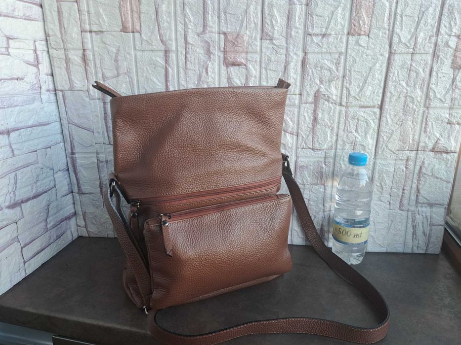 дамска мъжка чанта,малка кожена кафява чанта-естествена кожа