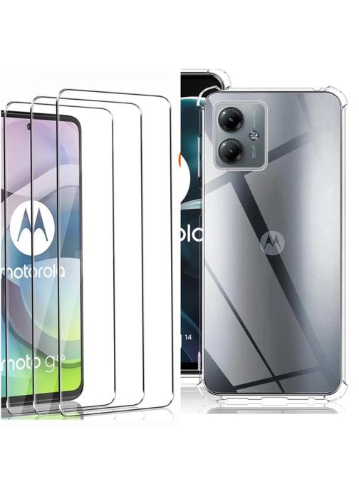 Motorola G24/G34/G54/G84 - Husa Anti Soc Clear + Folie Sticla Curb 10D