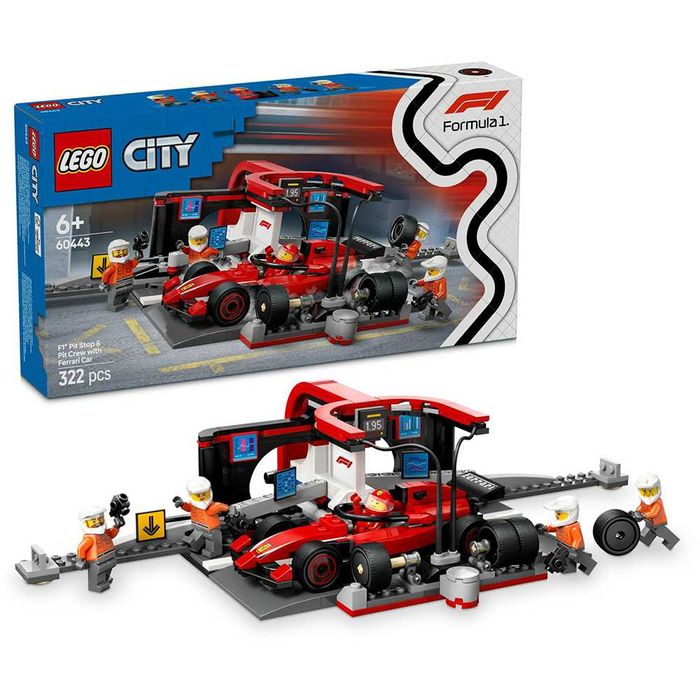 LEGO City Boxa si mecanici F1 cu masina Ferrari 60443