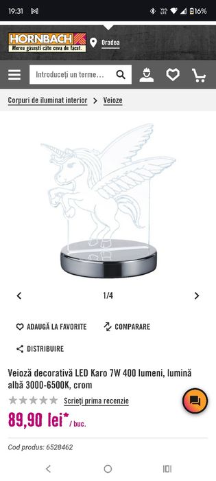 Veioză decorativă LED Karo 7W 400 lumeni, lumină albă 3000-6500K, crom