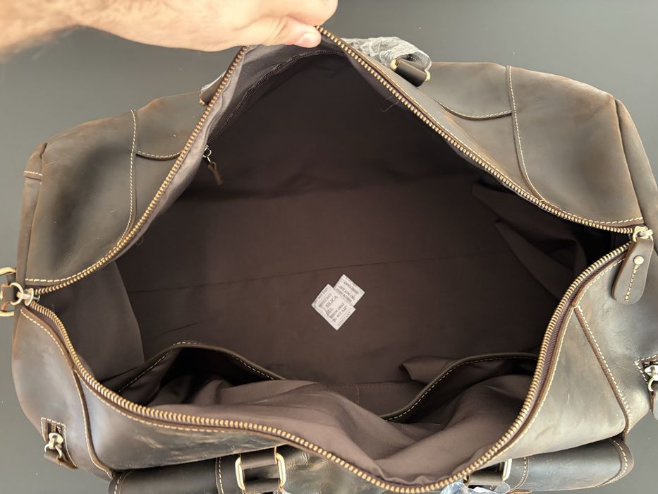 Кожен сак / пътна чанта от конска естествена кожа – тъмно кафяво