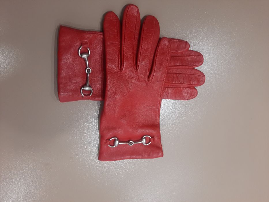 Дамски червени кожени ръкавици