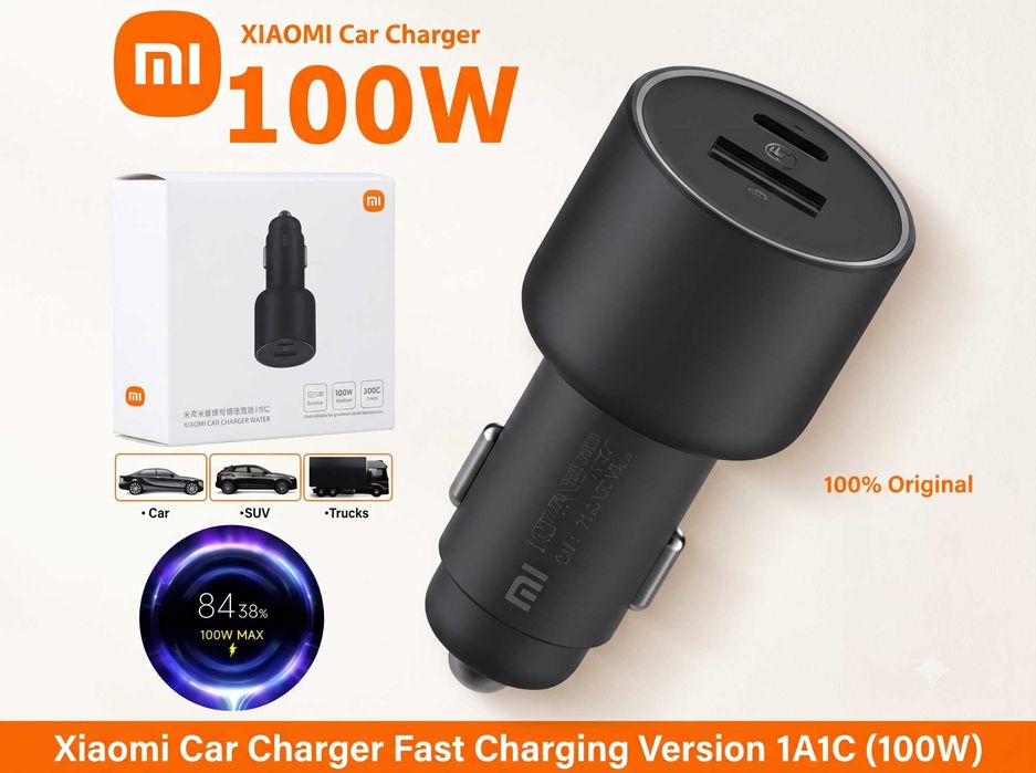 Автомобильное зарядное устройство Xiaomi, 100 Вт, 5 В, 3 А, два USB-по