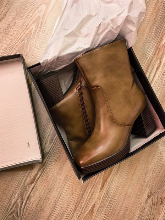 Botine Balada 7252 18 khaki maro toc gros platforma marimea 37 cu cutie