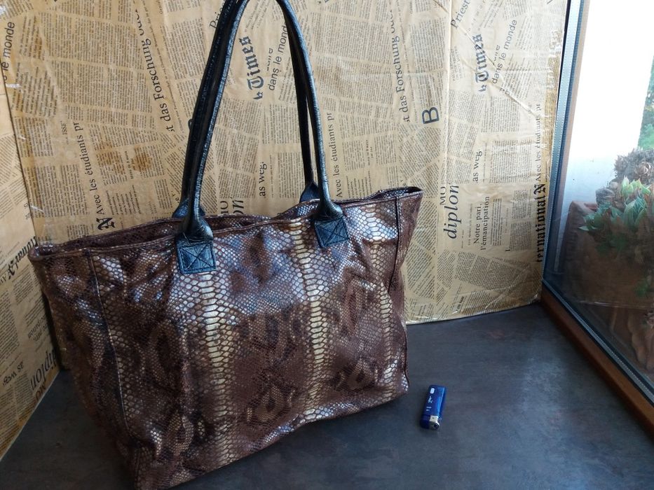 дамска чанта с животински принт-естествена кожа