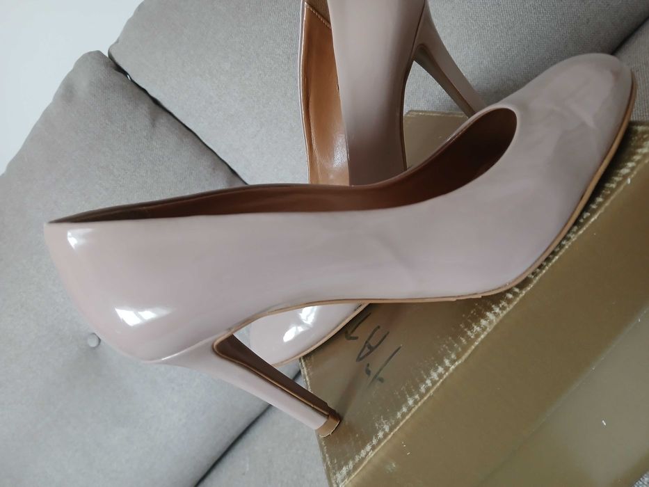 Pantofi piele naturală lac nude Anna Cori