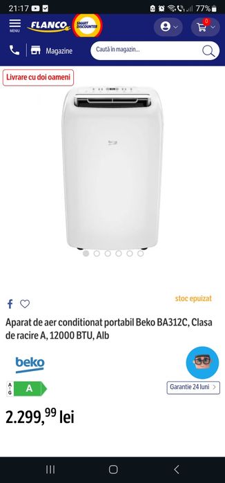 Aparat aer condiționat portabil Beko ba312c 12000btu cu dezumificare