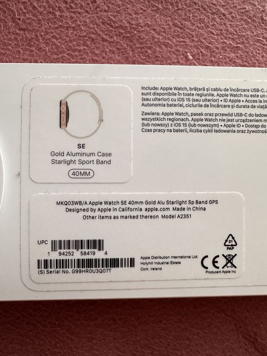 Apple watch SE 40mm Gold aluminiu