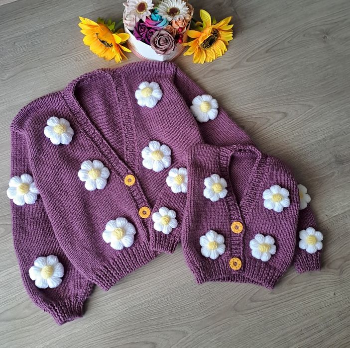 Cardigan cu flori mamă-fica