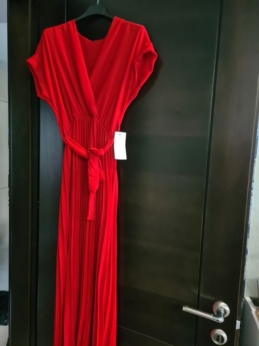 Rochie elegantă- Rochie plisată roșie-Rochie zi-Rochie eveniment