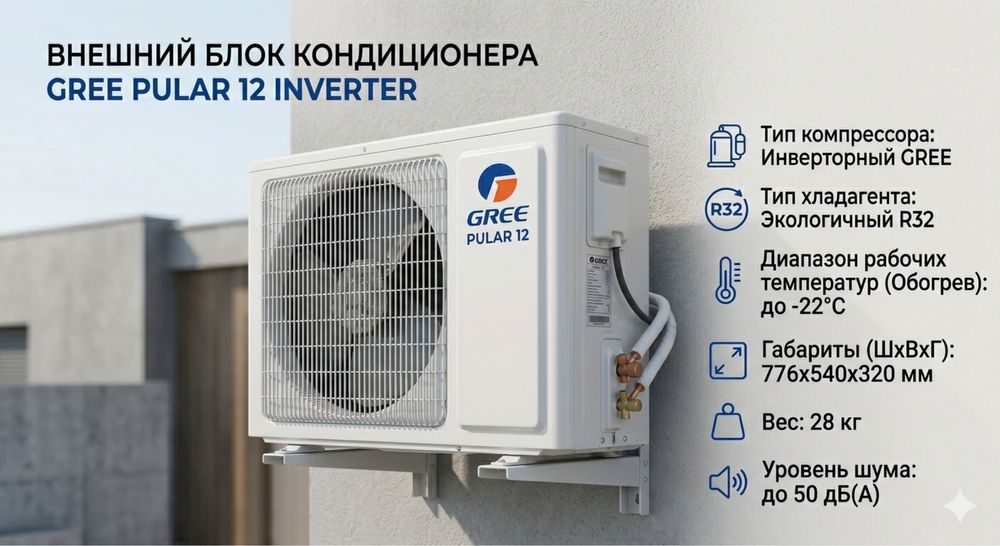 Кондиционер Gree 12 Pular R32/Gree comressor/Ten/Invertor/145-235 VOLT