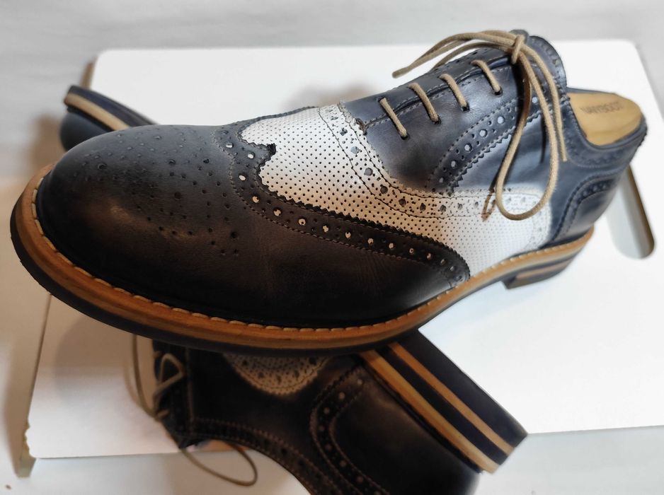 Pantofi derby 46 46.5 brogue Jhones Italy piele naturala moale