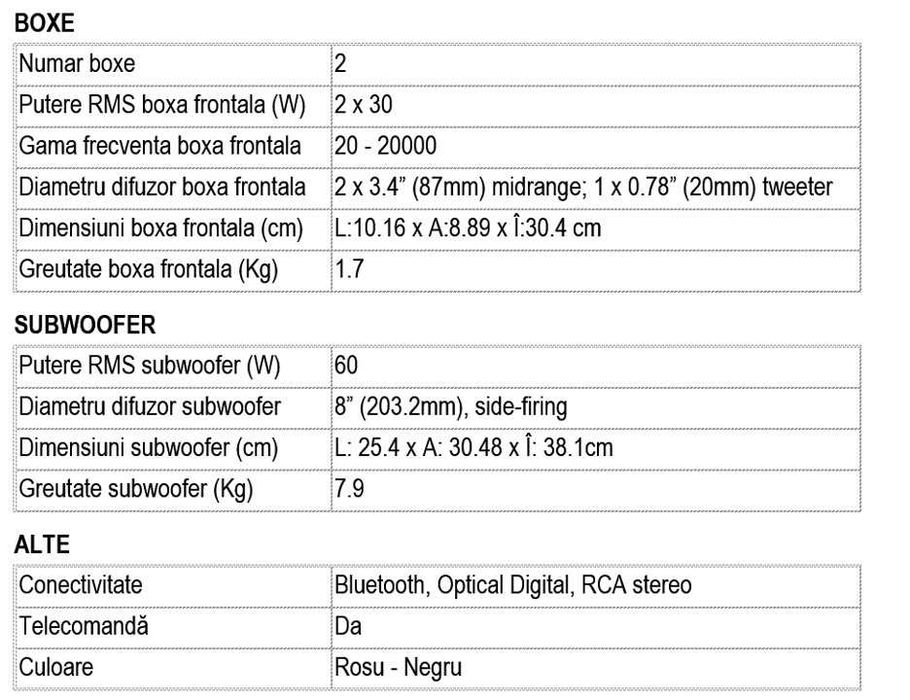 Vând sistem audio JAMO DS7, elegant, culoare rosu si negru, 2 sateliti + 1 woofer, 120W RMS - stare excepțională