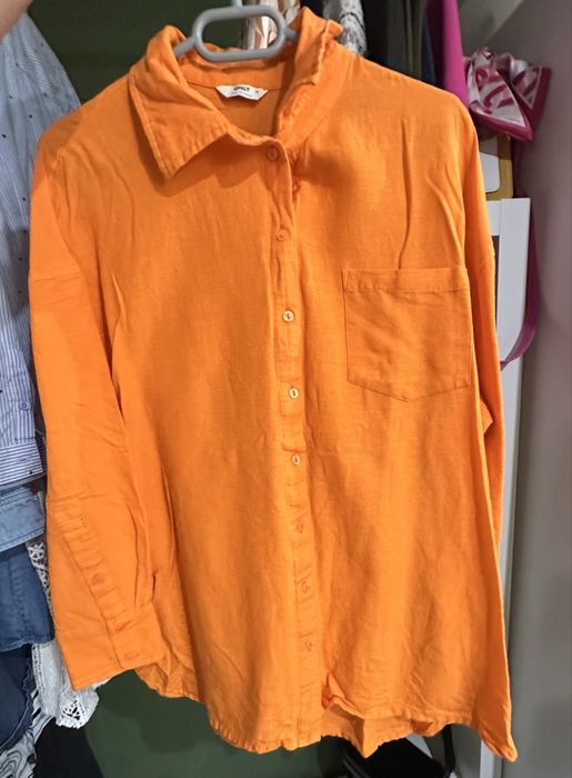 Дамска оранжева риза с дълъг ръка на Only. Размер С М