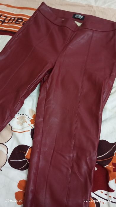 Бордовые брюки ZARA Basic Кожаные
