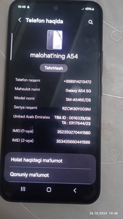 Samsung a54 telefoʻni 8+128