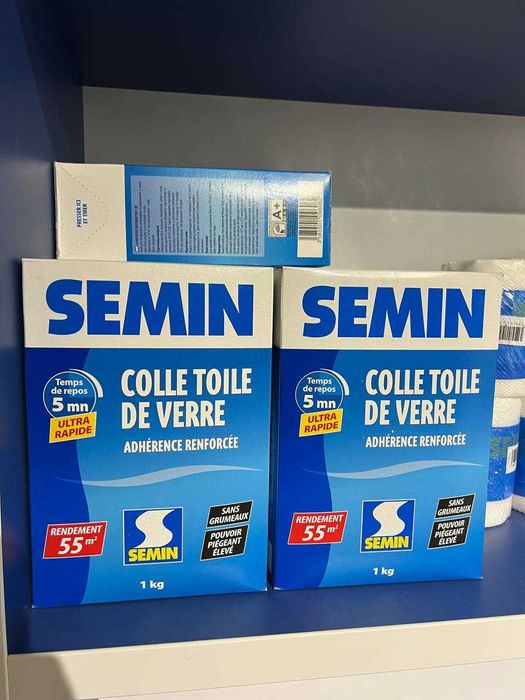 Semin  - стеклообои  , клей , шпаклевка  ,  лента , грунт - краска