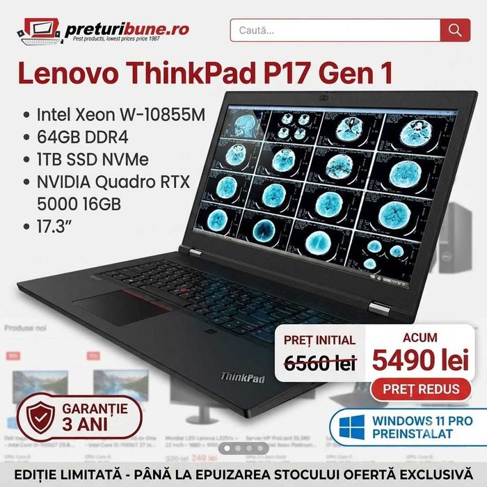 Lenovo ThinkPad P17 Gen 1 – Intel Xeon W-10855M – 64GB DDR4 – 1TB SSD NVMe – NVIDIA Quadro RTX 5000 16GB – 17.3 inch Full HD IPS