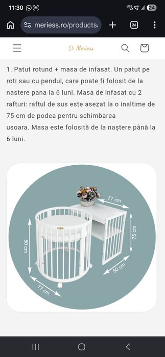 Patut bebe cu baldachin si saltea