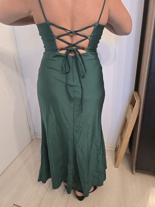 Тъмнозелена официална дълга рокля