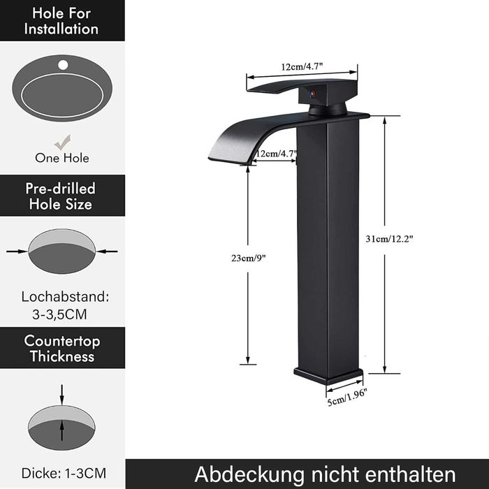 Robinet de baie cu cascadă neagră