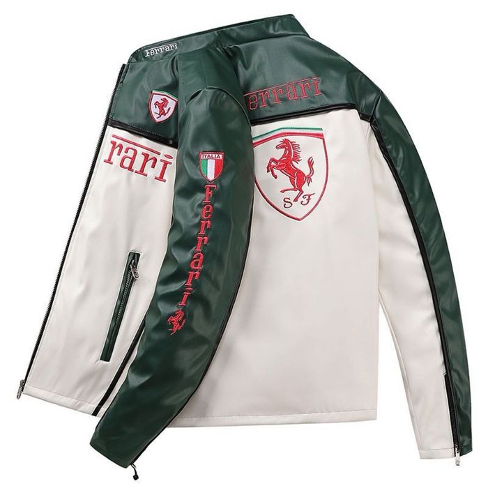 Женская легкая кожаная куртка формула 1 феррари розового цвета