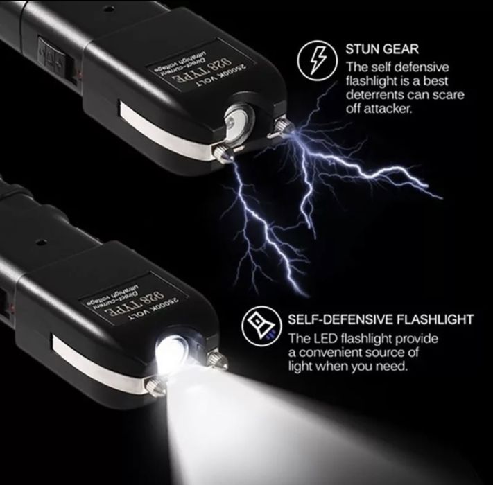мощен електрошок за самозащита+силен акумулаторен лед фенер кучегон