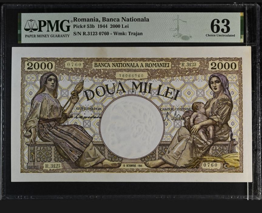 Bancnota 2000 lei 1944 Gradata PMG 63 bani vechi