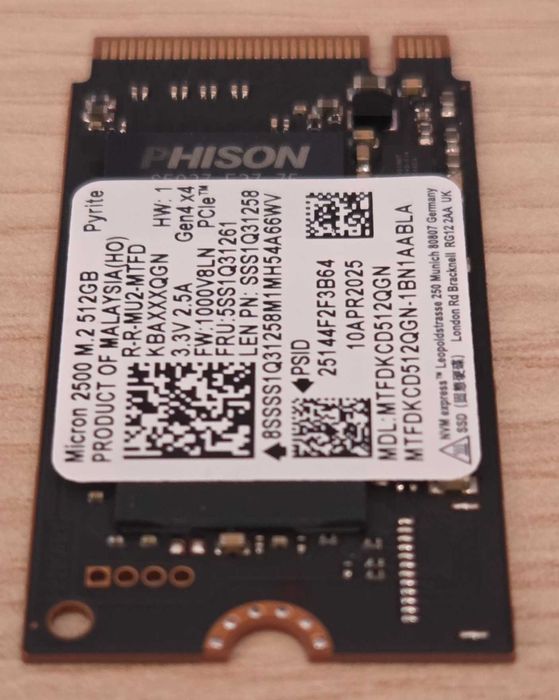 ССД: Micron 2500 512GB - M.2 NVME / Gen 4 / 2242