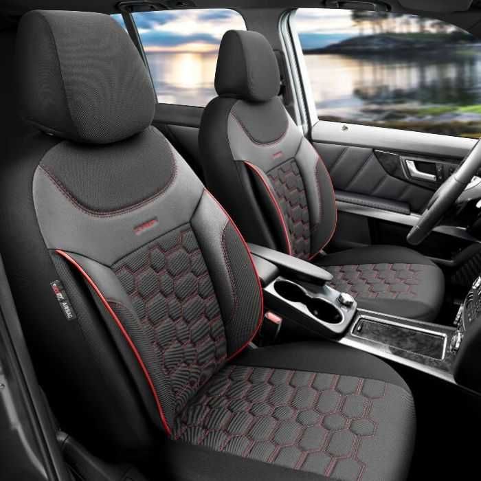 Пълен Комплект Тапицерия За Автомобил Otom Carbon, Червено-Черно