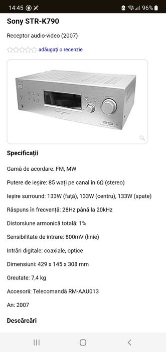 Sony str k790 receiver 5.1 sau mod stereo 2.1