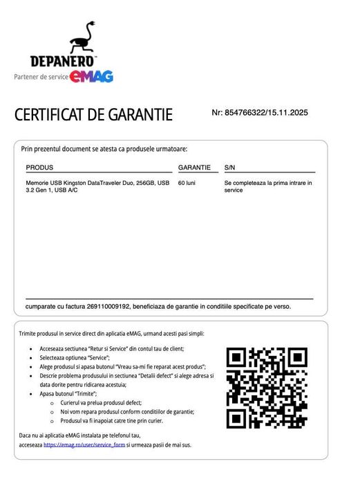 stick 256 gb memorie usb 3 si C Kingston Duo, sigilat, garantie 5 ani