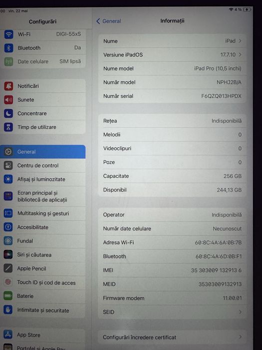 Vand Ipad pro 10.5 inch 256 GB si Apple Pen 1 gen