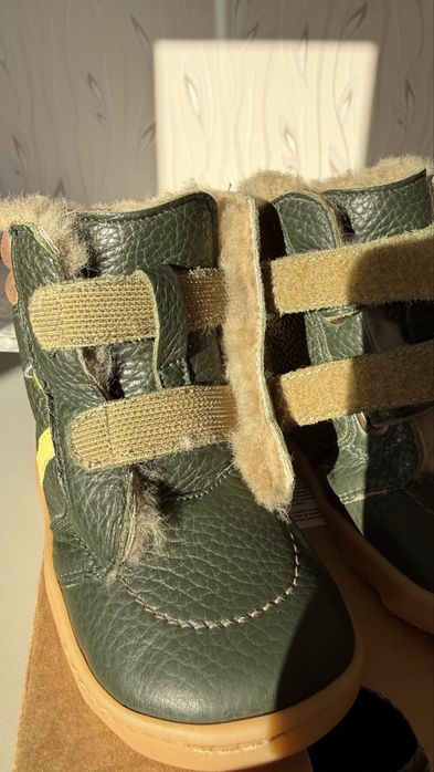 Ghete Bambinii kaki, barefoot – piele naturală, blană naturală, nr. 21